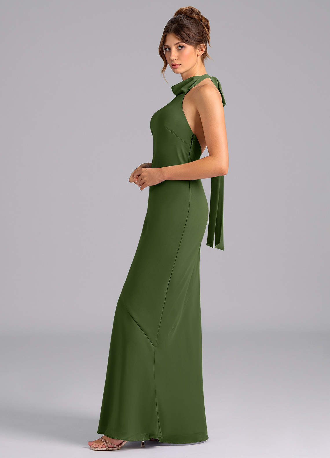 Azazie Velli Bridesmaid Dresses Olive Mermaid High Neck Chiffon Dress image4