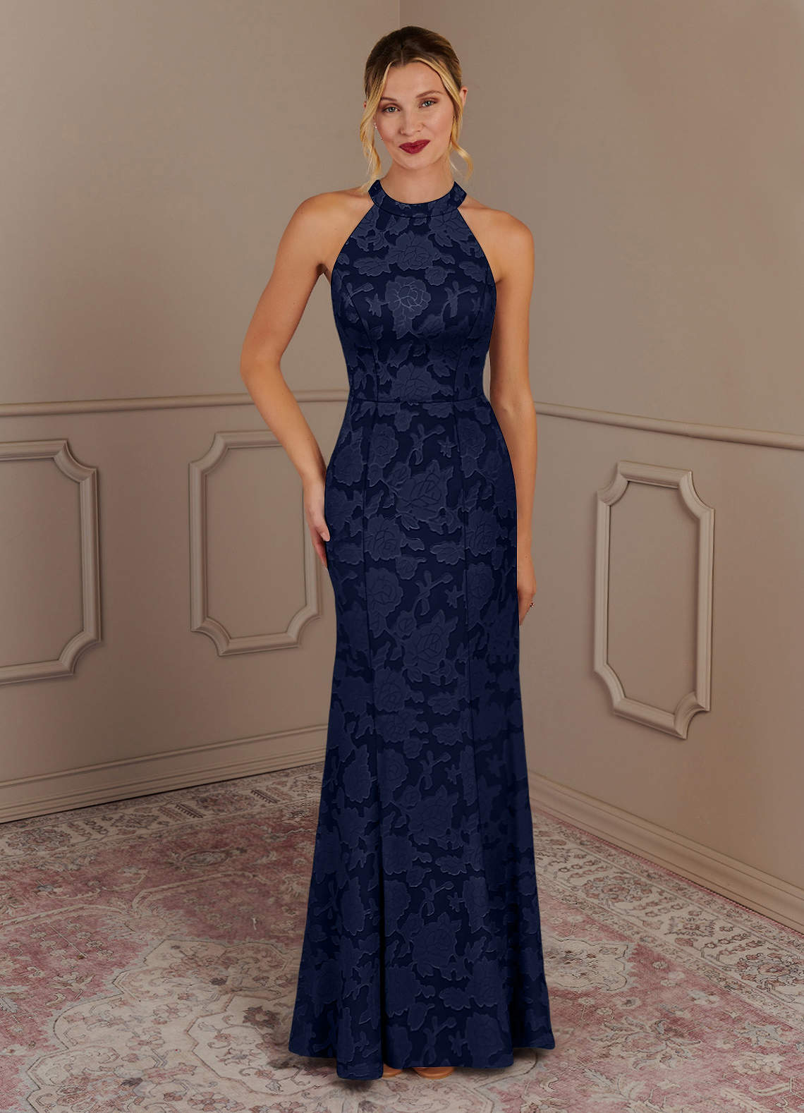 Azazie Tyra Mère de la mariée Robes Robe Sirène en Blumen-Burnout Bleu Marine Foncé image1