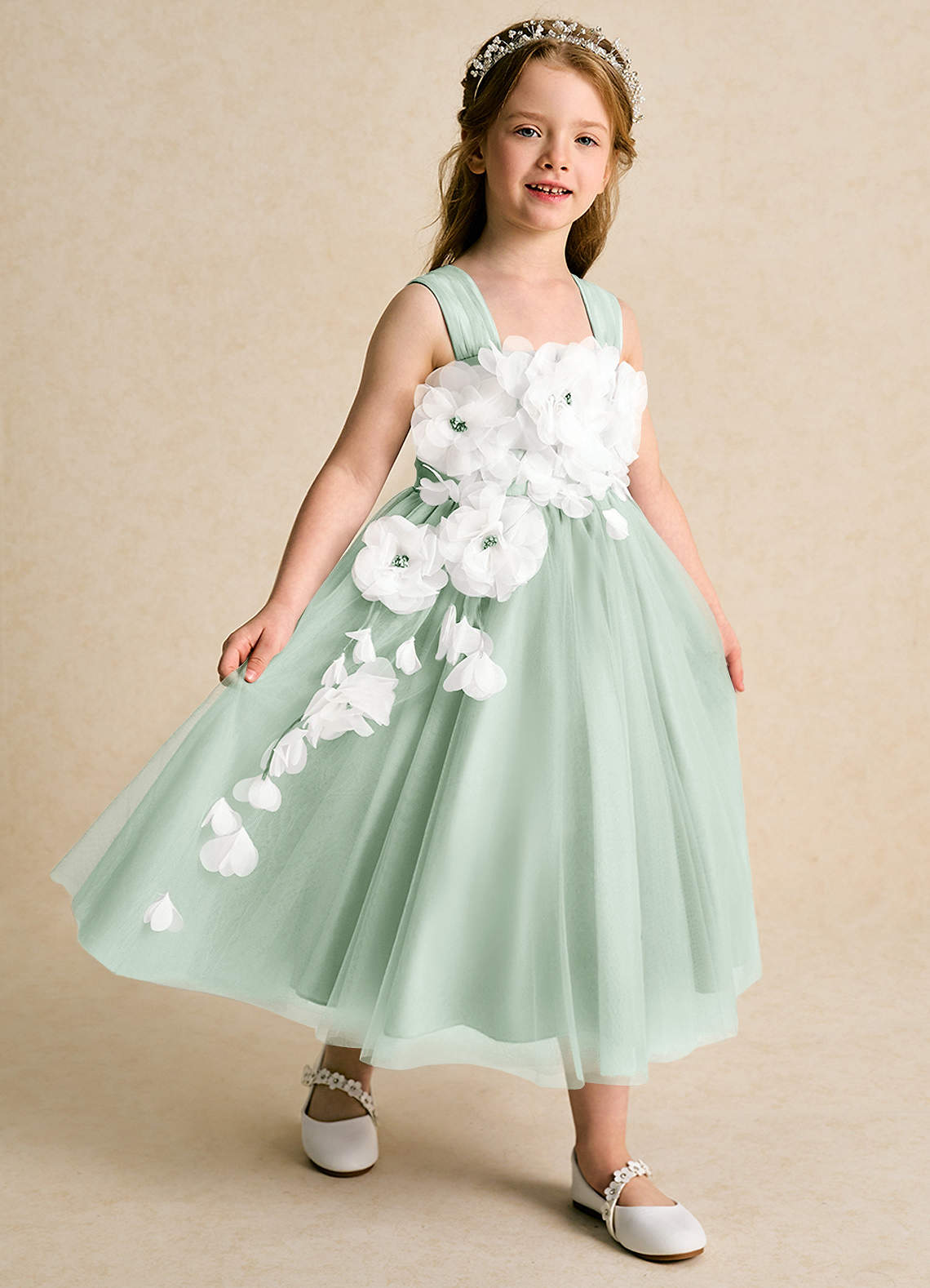 Azazie Dovey Flower Girl Dresses Agave Ball-Gown Bow Tulle Dress image5