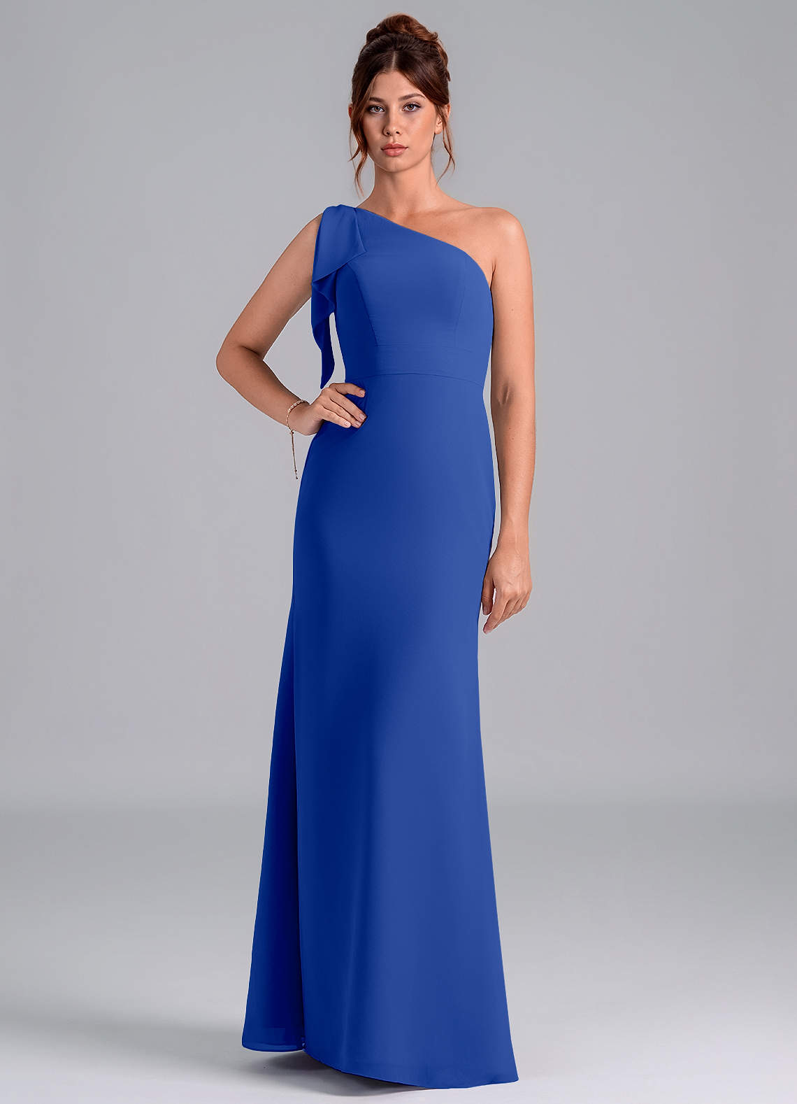 Azazie Rinna Bridesmaid Dresses Royal Blue Mermaid One Shoulder Chiffon Dress image1