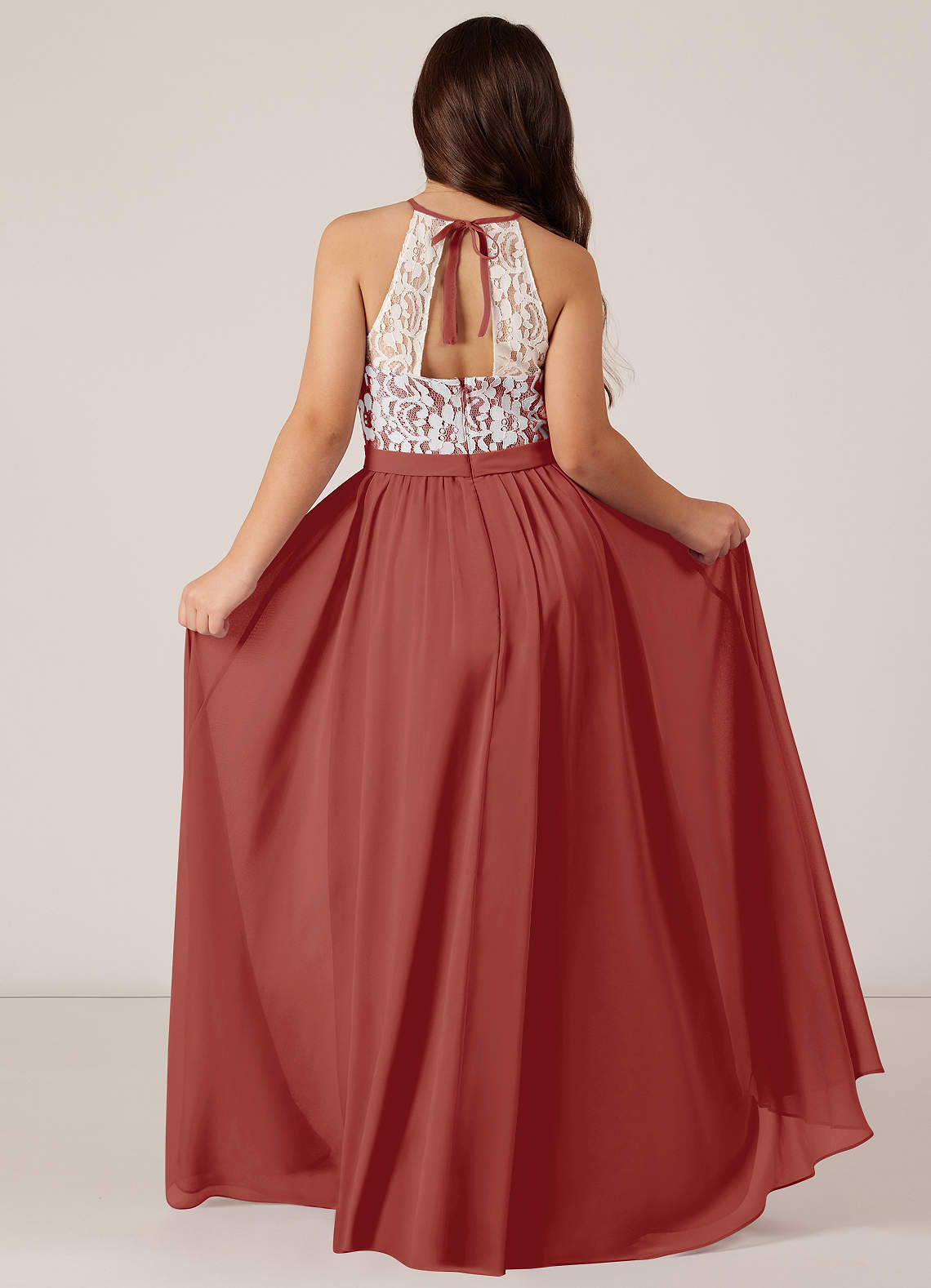 Azazie Fahari Junior Terracotta A-Line Lace Chiffon Dress image1