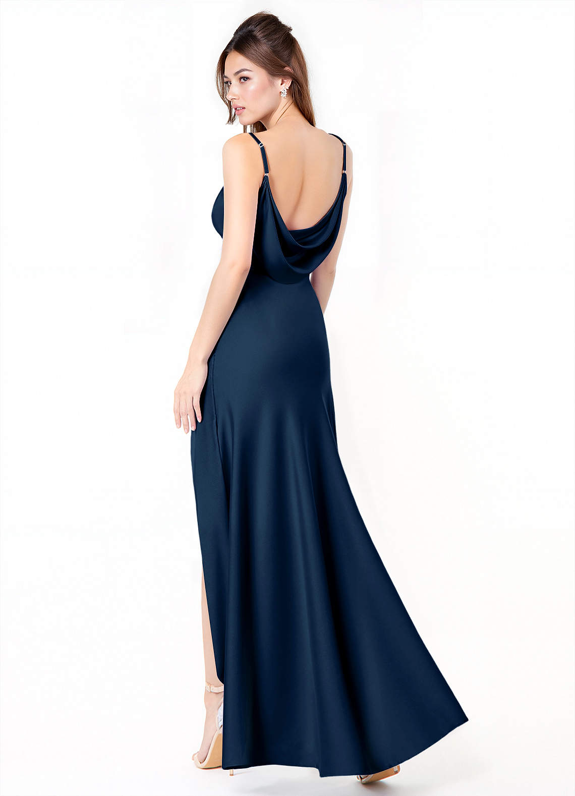 Azazie Alaija Bridesmaid Dresses Dark Navy Mermaid Side Slit Stretch Satin Dress image1