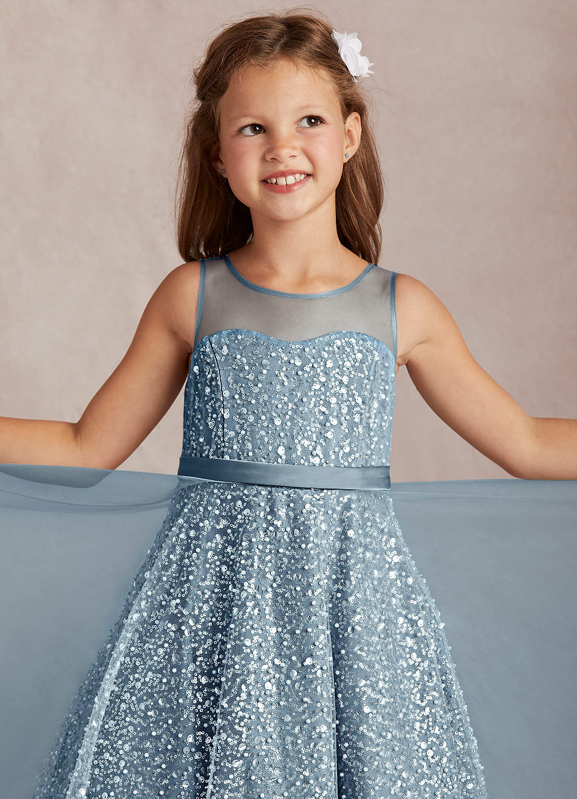 Azazie Siwa Dusty Blue A-Line Beaded Tulle Dress | Azazie