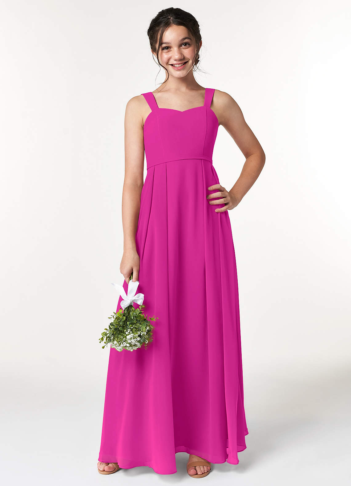 Azazie Simoan Junior Abito A-Line in Chiffon Scollo a Cuore Fucsia image1