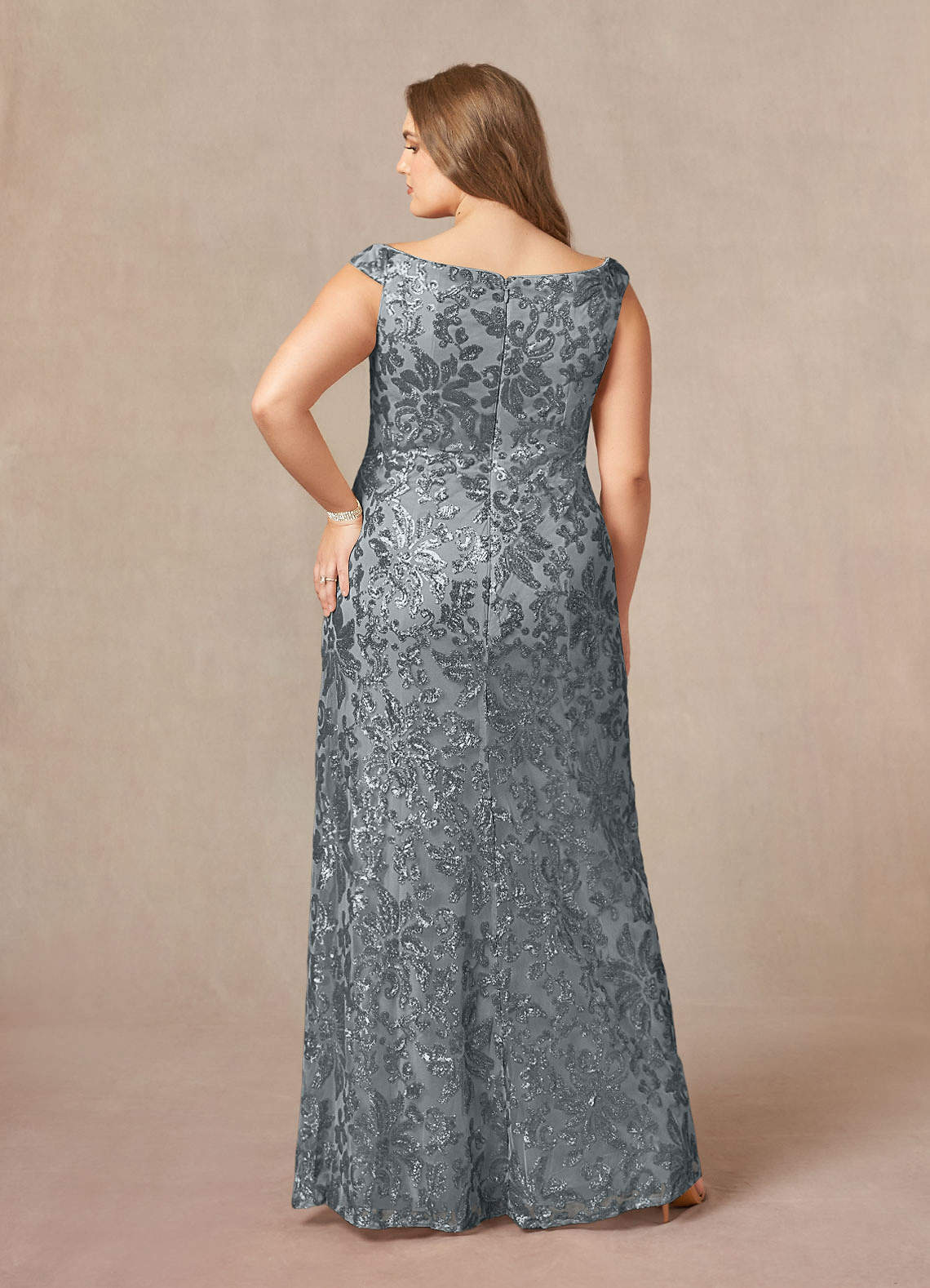 Azazie Porcelain Mother of the Bride Dresses Steel Grey A-Line Off the Shoulder Lace Dress image9