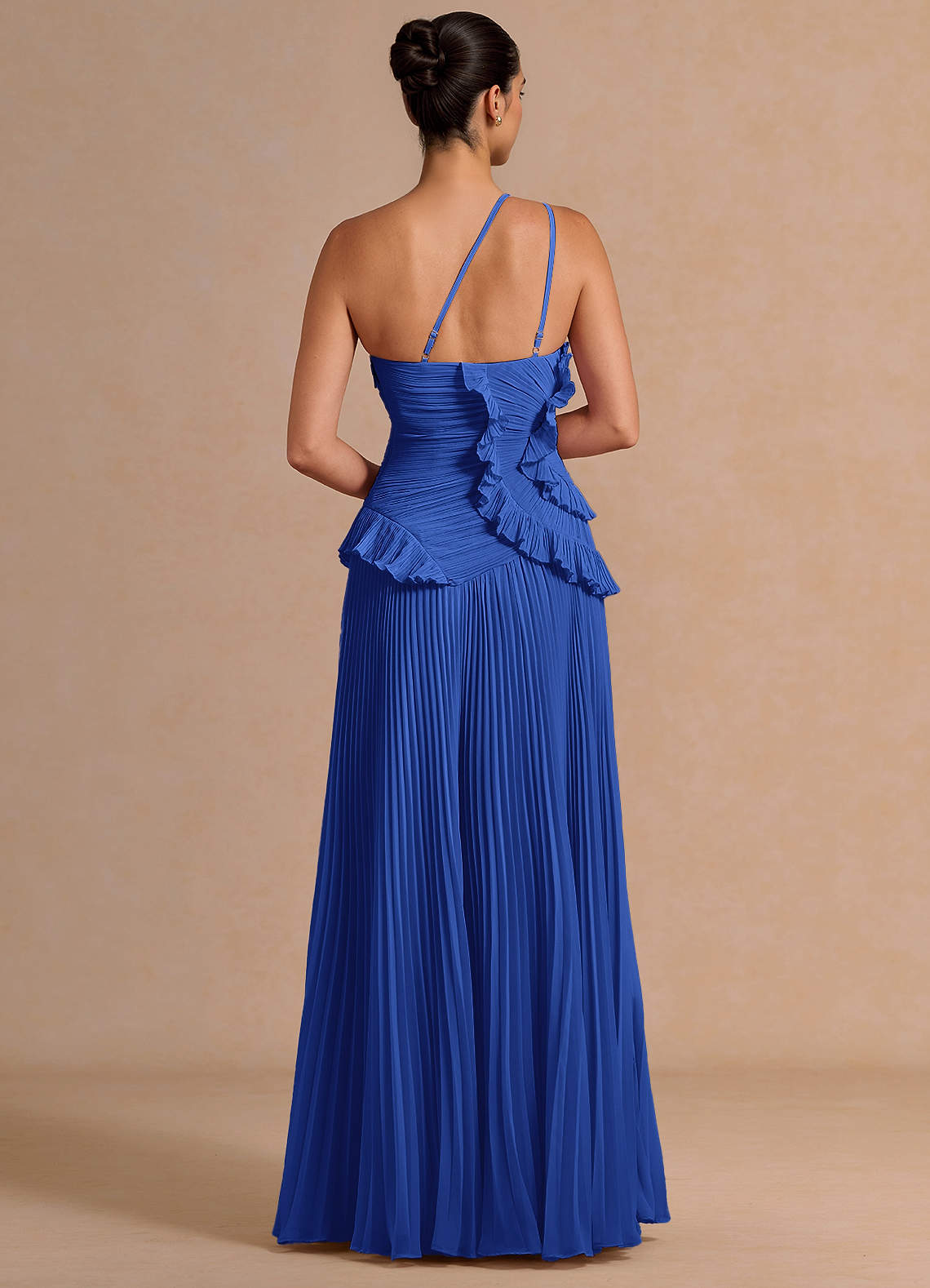 royal blue maxi dress Laxmi Accordion Pleat very fitted at natural waist Lovely Royal Blue Floral Maxi