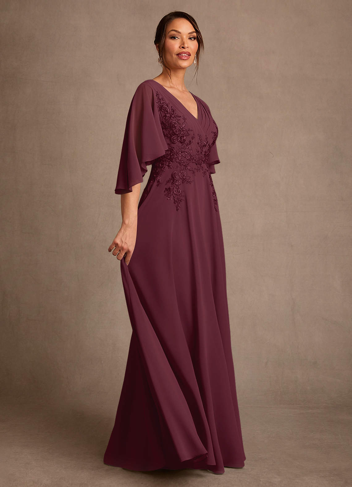 Azazie Tilda Mother of the Bride Dresses Cabernet A-Line Lace Chiffon Dress image2