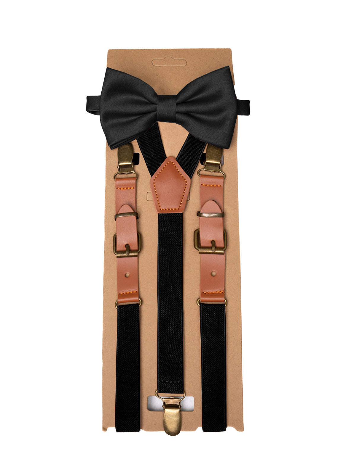 front Matching Matte Satin Pre-Tied Bow Tie & Suspenders Set