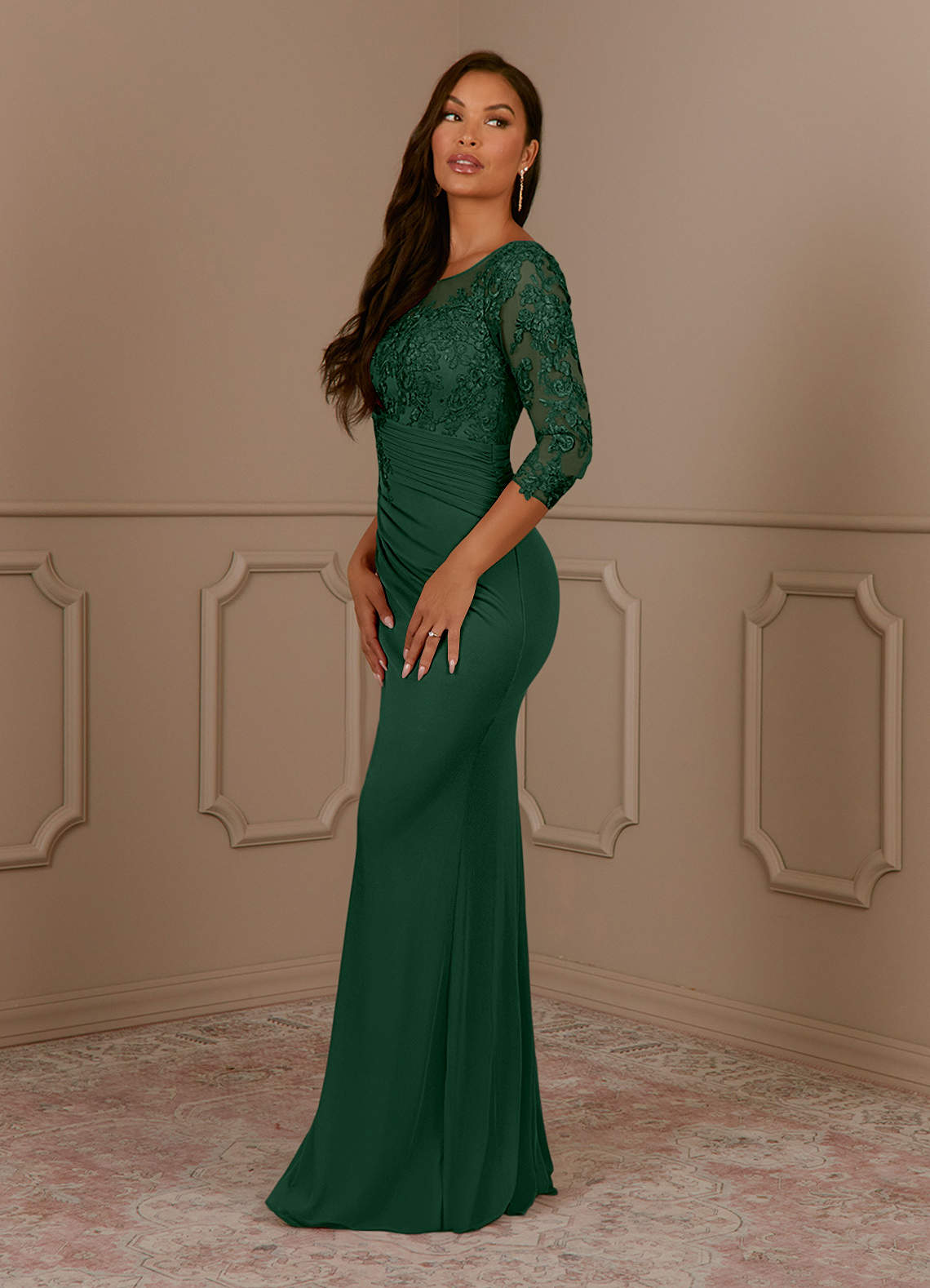 Azazie Fatemah Mother of the Bride Dresses Dark Green Mermaid Scoop Lace Lace Dress image1