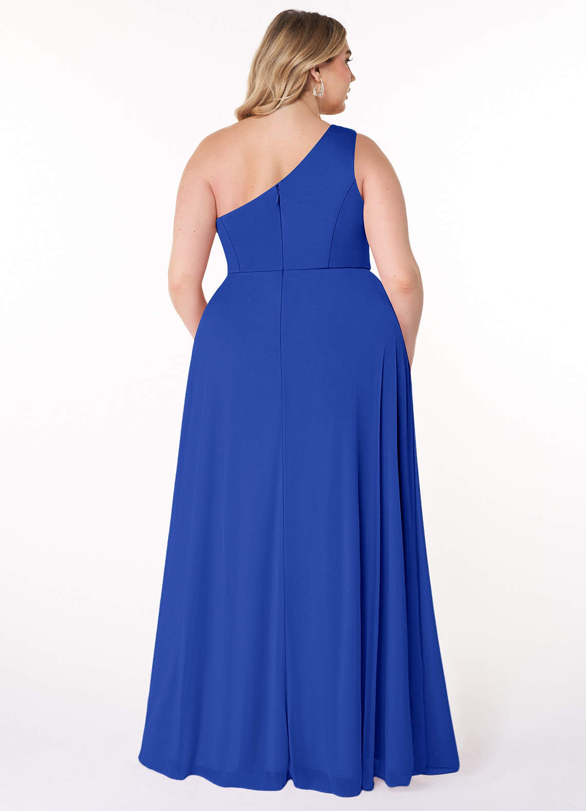 Azazie Brooke Vestidos de madrinha de casamento Vestido Royal Blue de Malha de Linha A com Ombro Único image6
