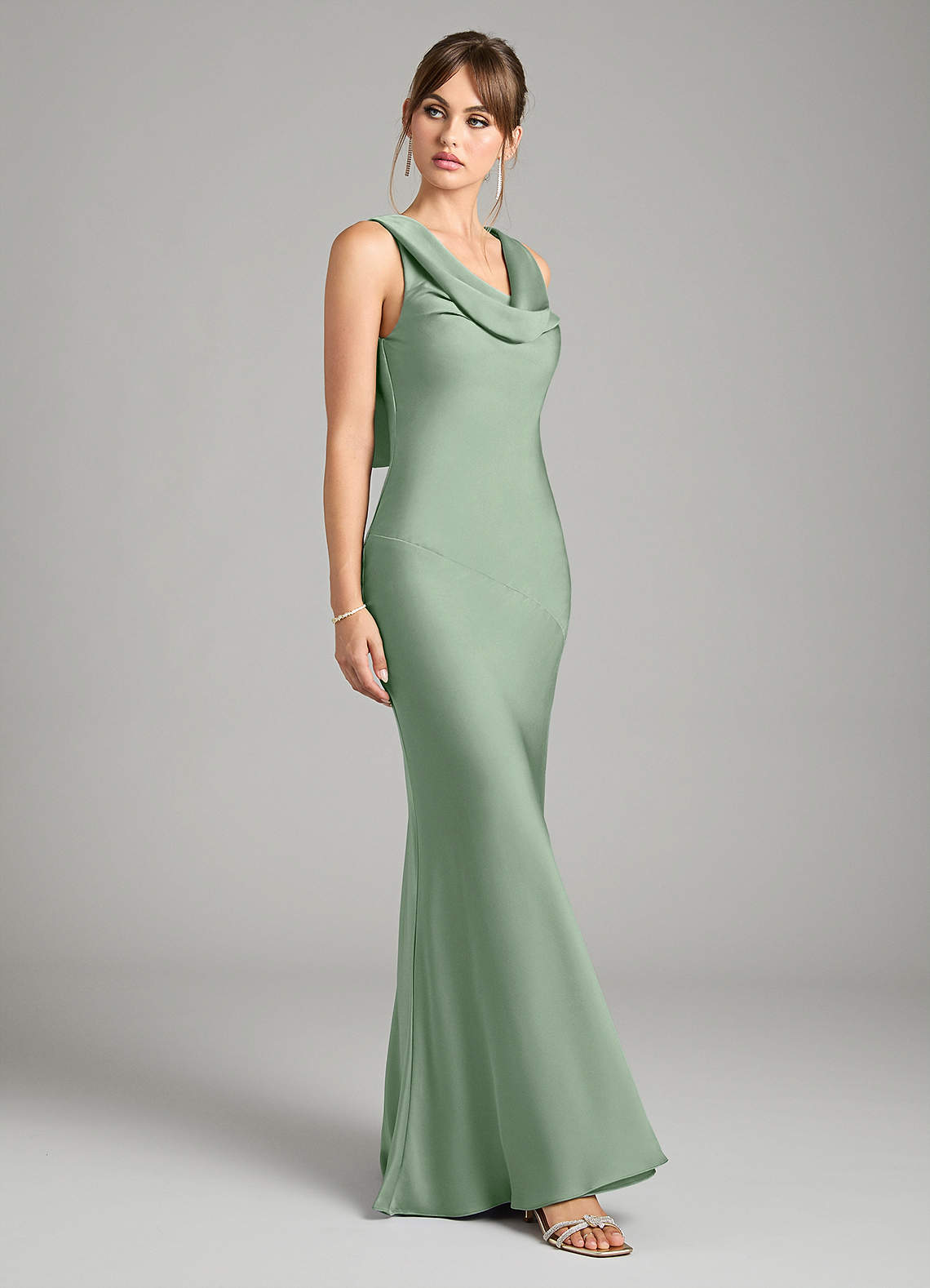 Azazie Rylina Bridesmaid Dresses Matcha Mermaid Stretch Satin Dress image4