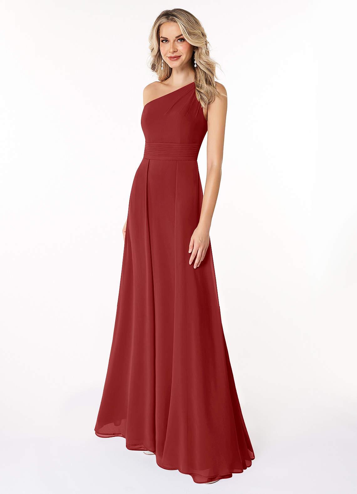 Azazie Dallas Vestidos de damas de honor Vestido de Óxido de Gasa de Corte en A con Hombro unilateral image1