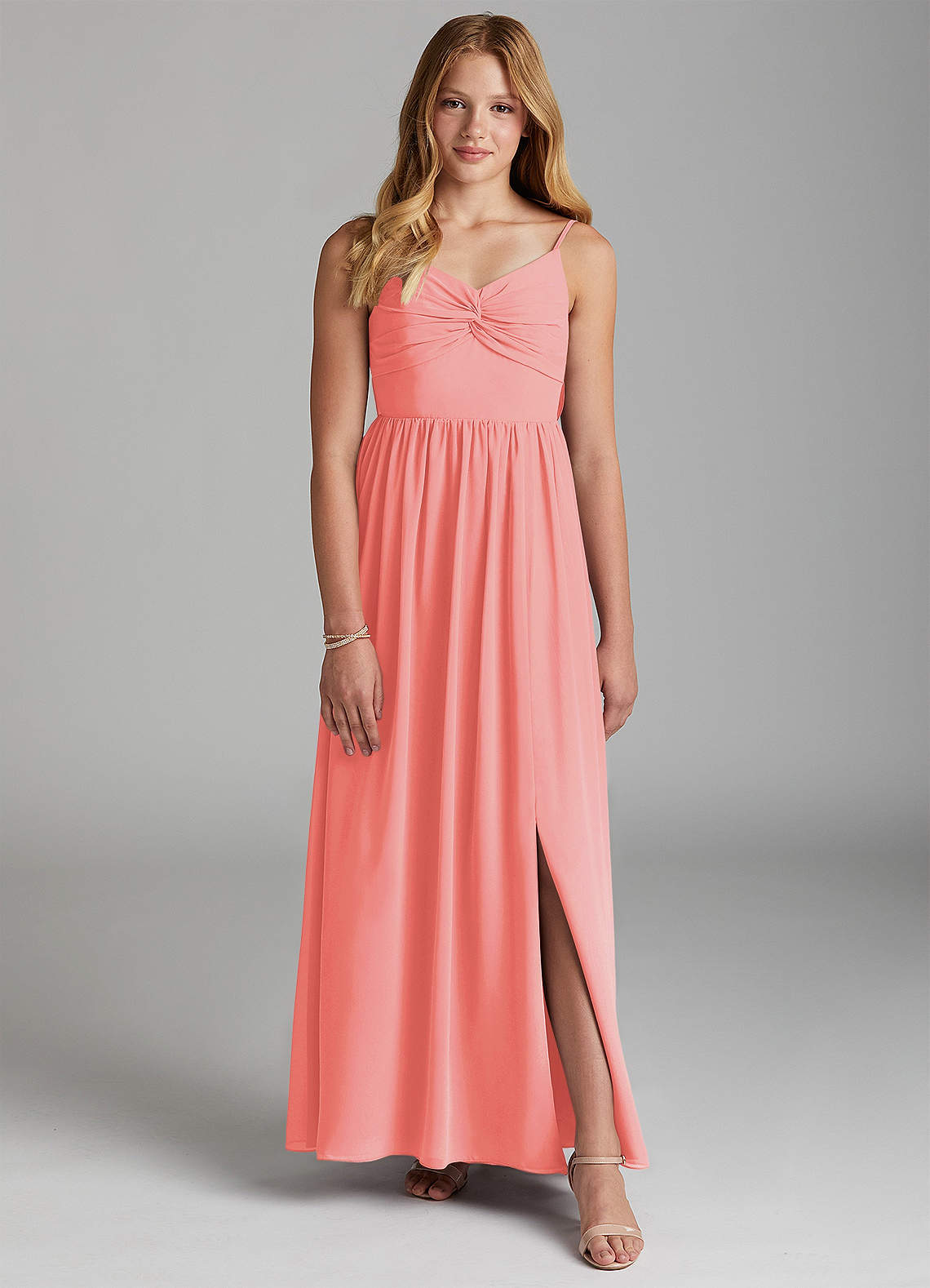 Azazie Zeya Junior Coral A-Line Chiffon Dress image1