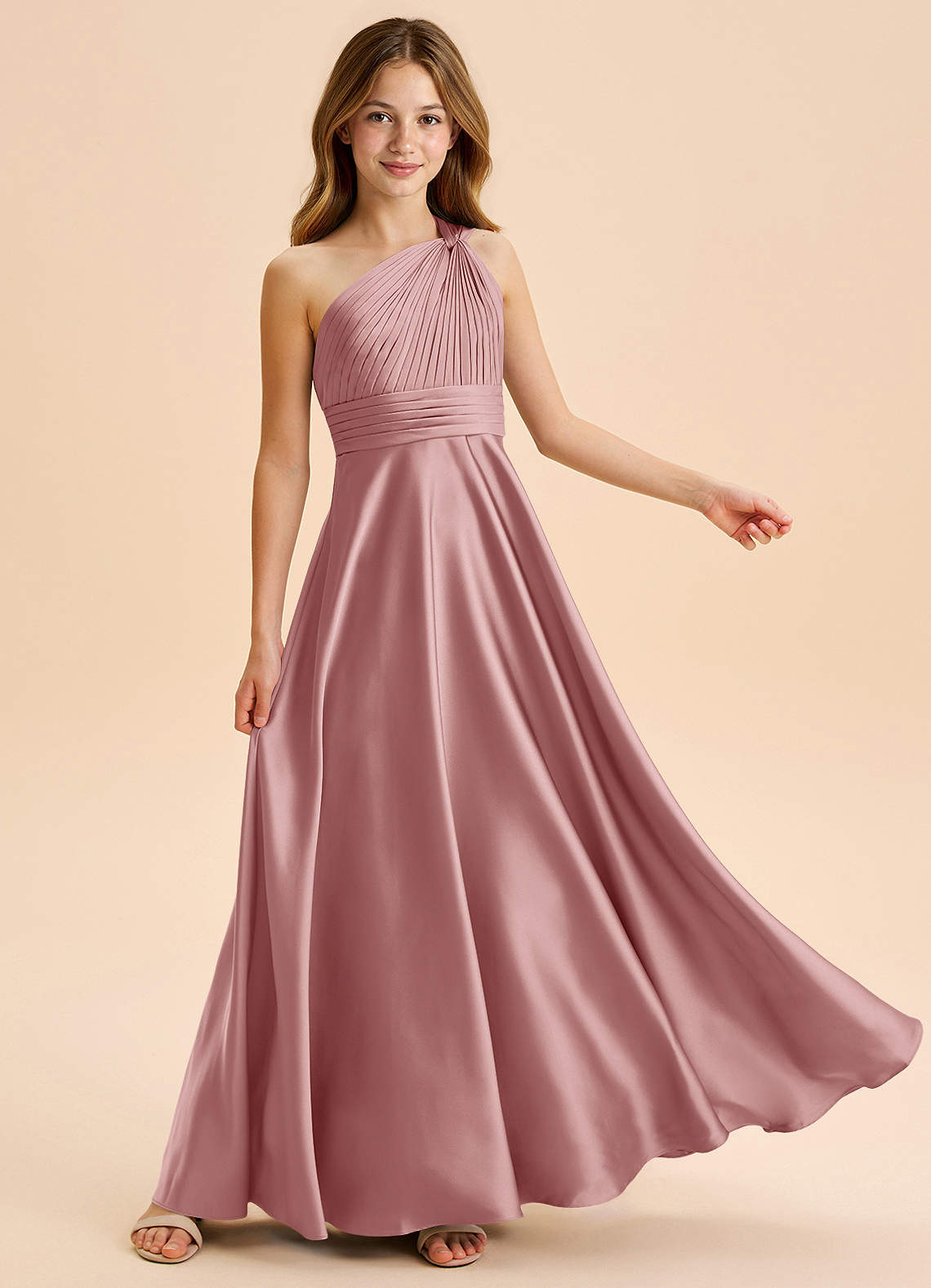 Azazie Charlize Junior Klä av A-Line i Stretch Satin Plisserad image4