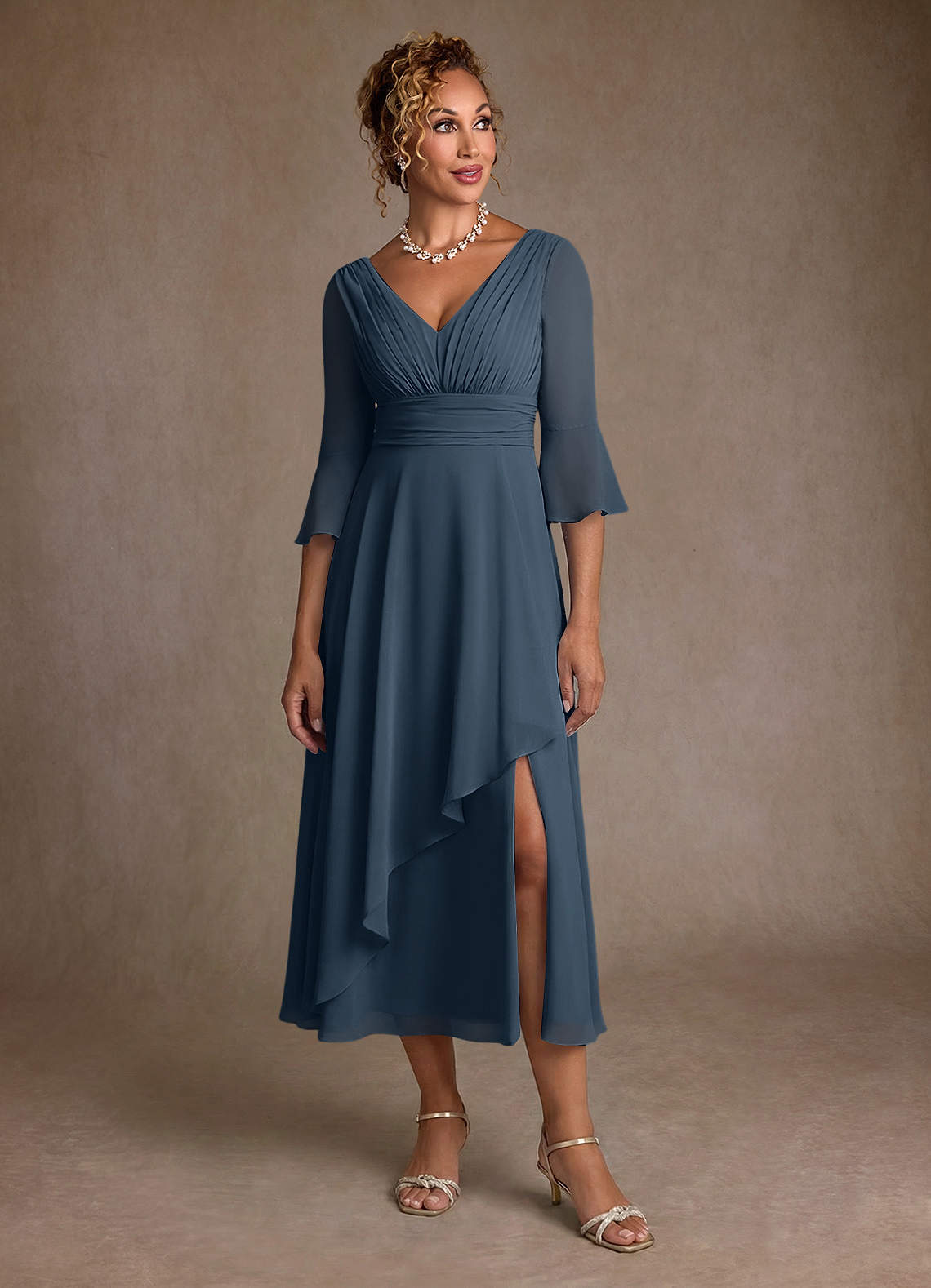 Azazie Aerynne Mother of the Bride Dresses Neptune A-Line Pleated Chiffon Dress image3
