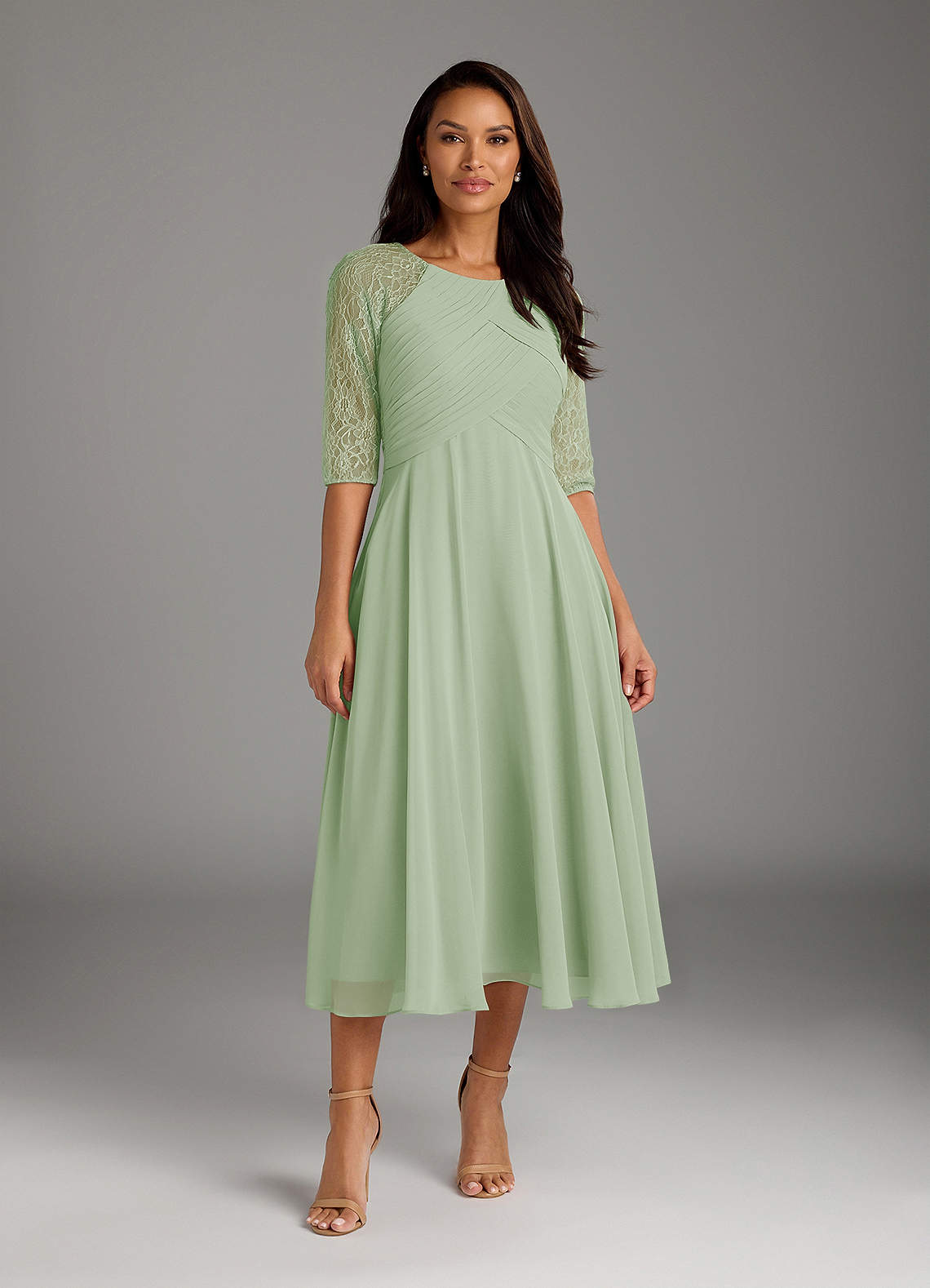 Azazie Dorothea Mother of the Bride Dresses Dusty Sage A-Line Scoop lace Chiffon Dress image1