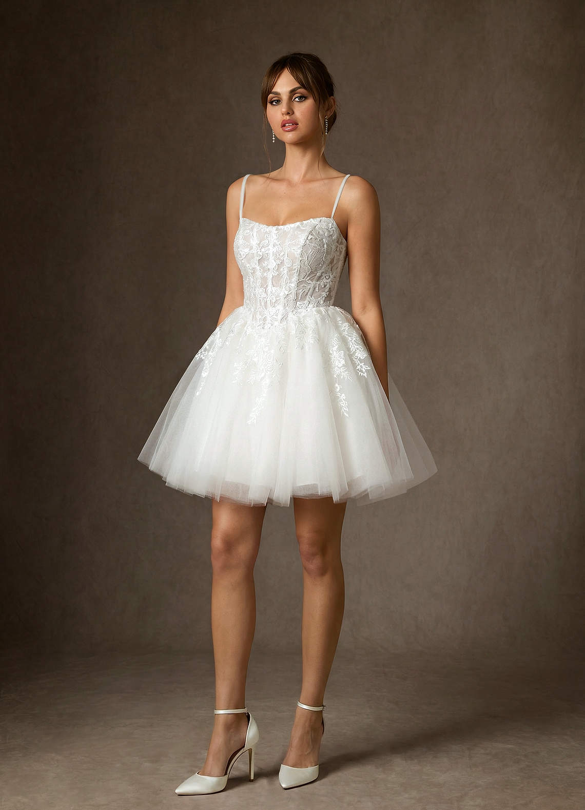 Azazie Anaiza Abiti da Sposa Abito Principessa in Pizzo Senza Cinturino Bianco Diamante image4