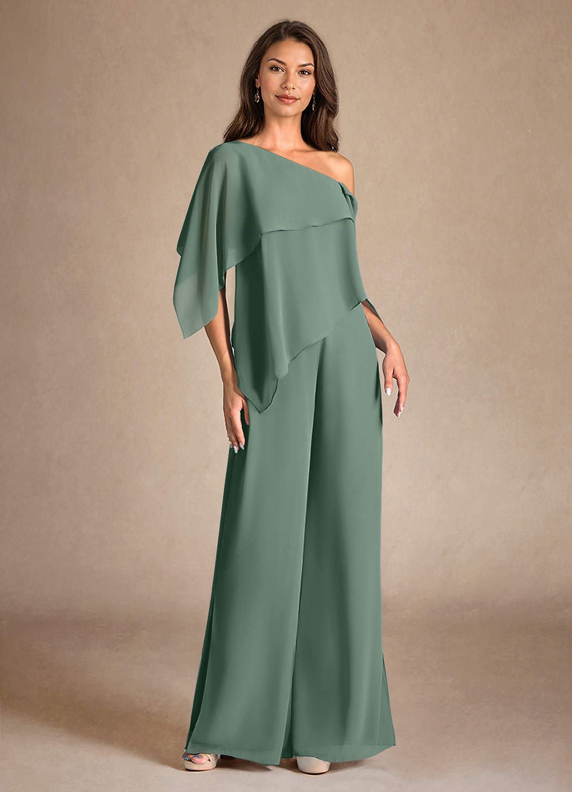 Azazie Halima vestidos de madre de la novia Vestido de Eucalipto de Gasa de Mono/Traje de pantalón con Corte Lateral image4
