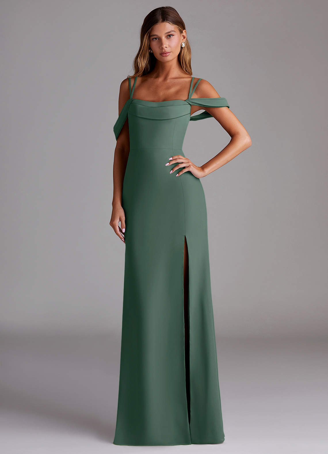Azazie Callan Bridesmaid Dresses Sea Moss Mermaid Pleated Chiffon Convertible Dress image1