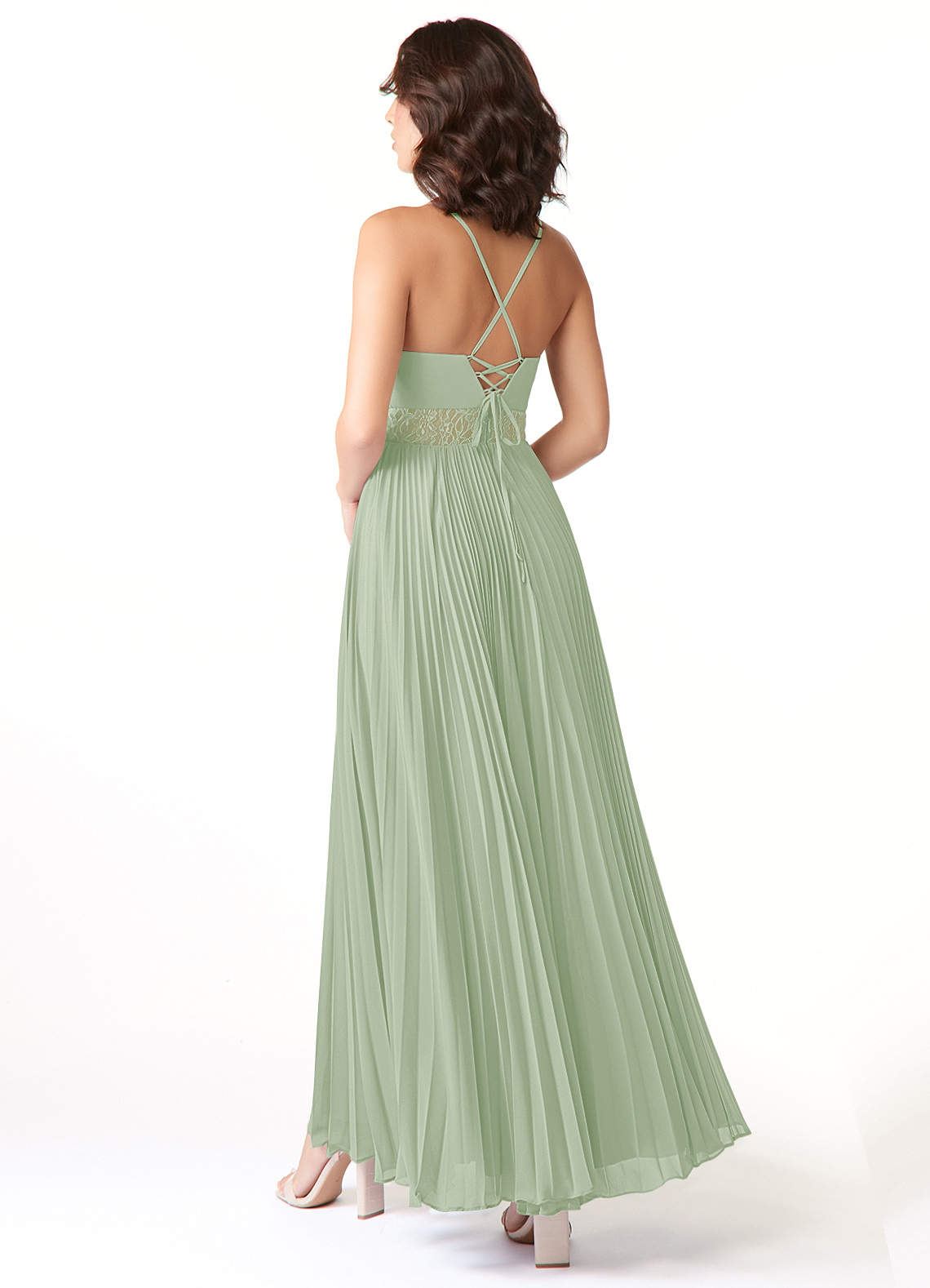 Azazie Devyn Bridesmaid Dresses Dusty Sage A-Line Corset Chiffon Dress image3