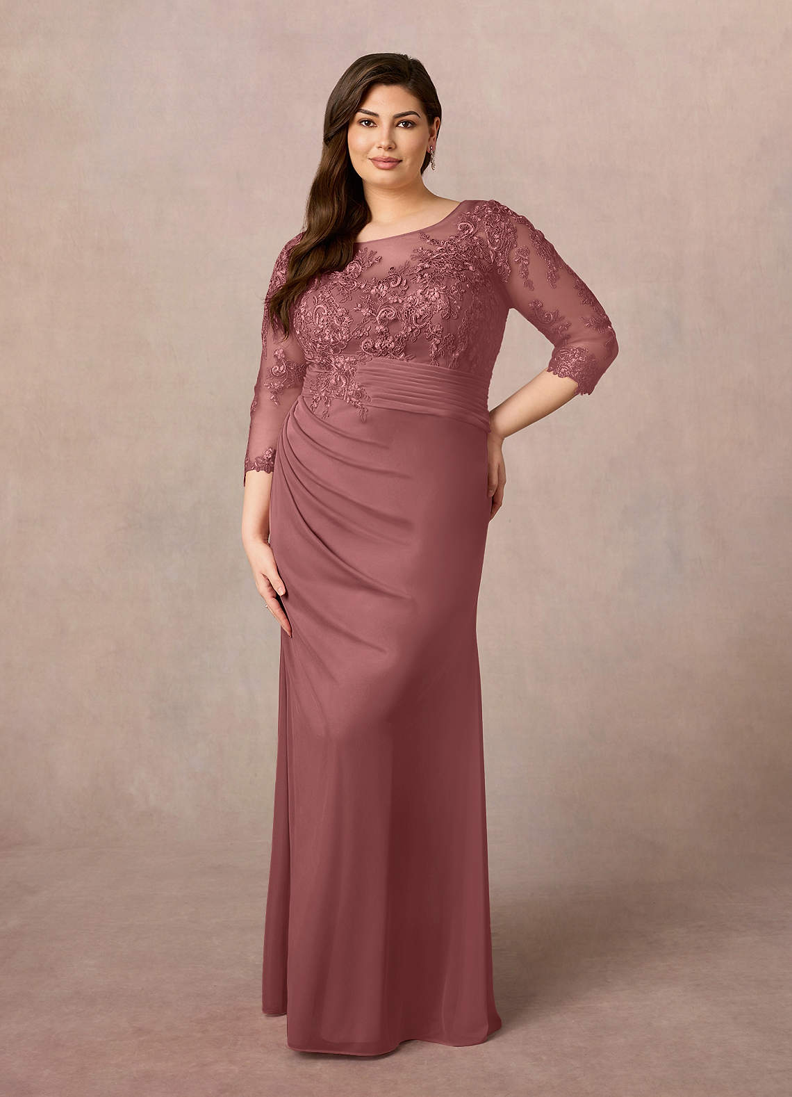 Azazie Fatemah Abiti per la Madre della Sposa Abito Sirena in Pizzo in Pizzo con Scollo a U Rosa Del Deserto image1