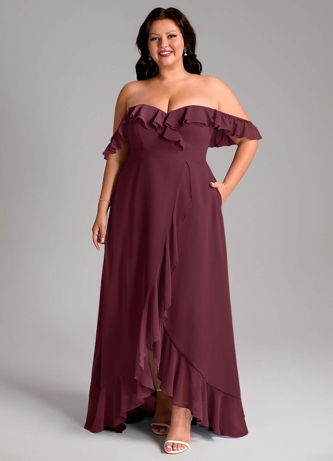 Azazie Lyra Bridesmaid Dresses Cabernet A-Line Chiffon Convertible Dress image1