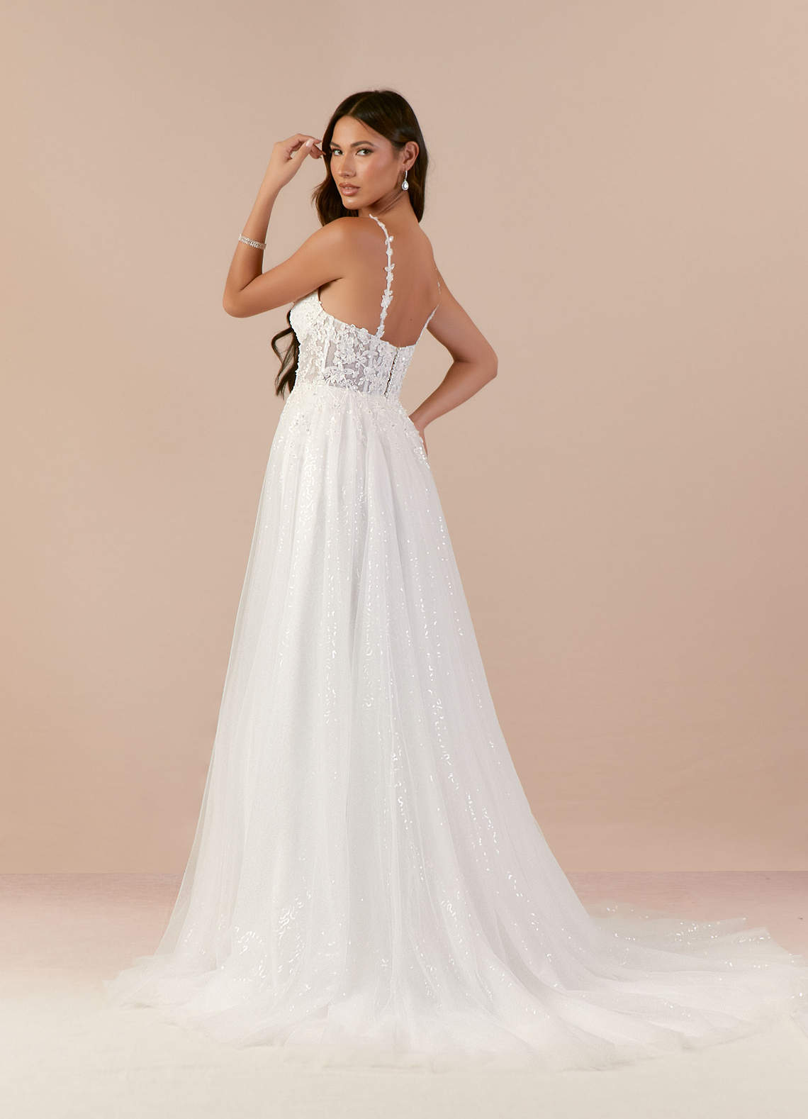 Azazie Florian Wedding Dresses Diamond White A-Line V-Neck Sequins Tulle Dress image2