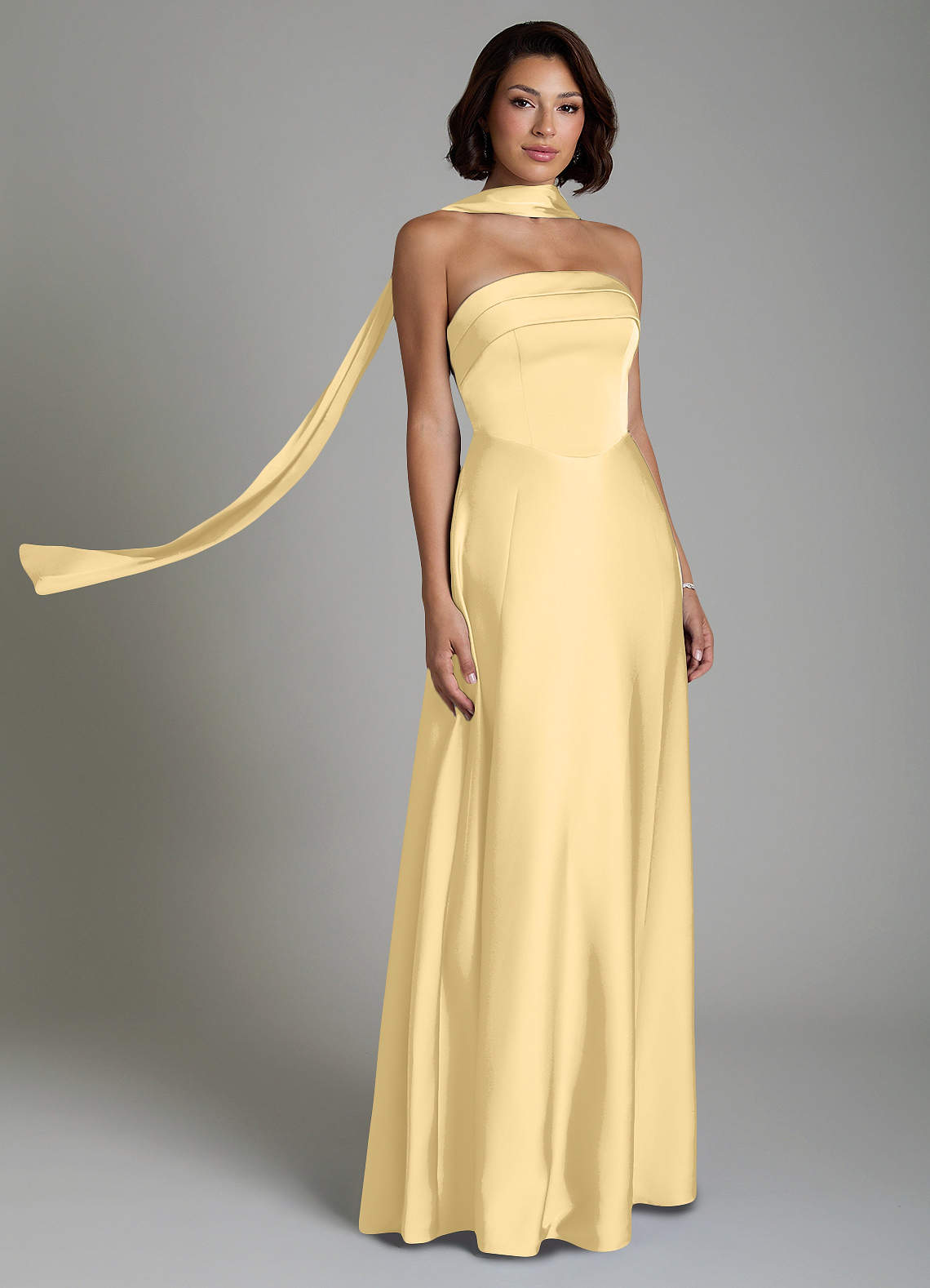 strapless yellow bridesmaid dress Azazie Odele Blue Draped Bodice Ruched exclude-nosto Size:Regular 2 (XS) while the sleeveless design