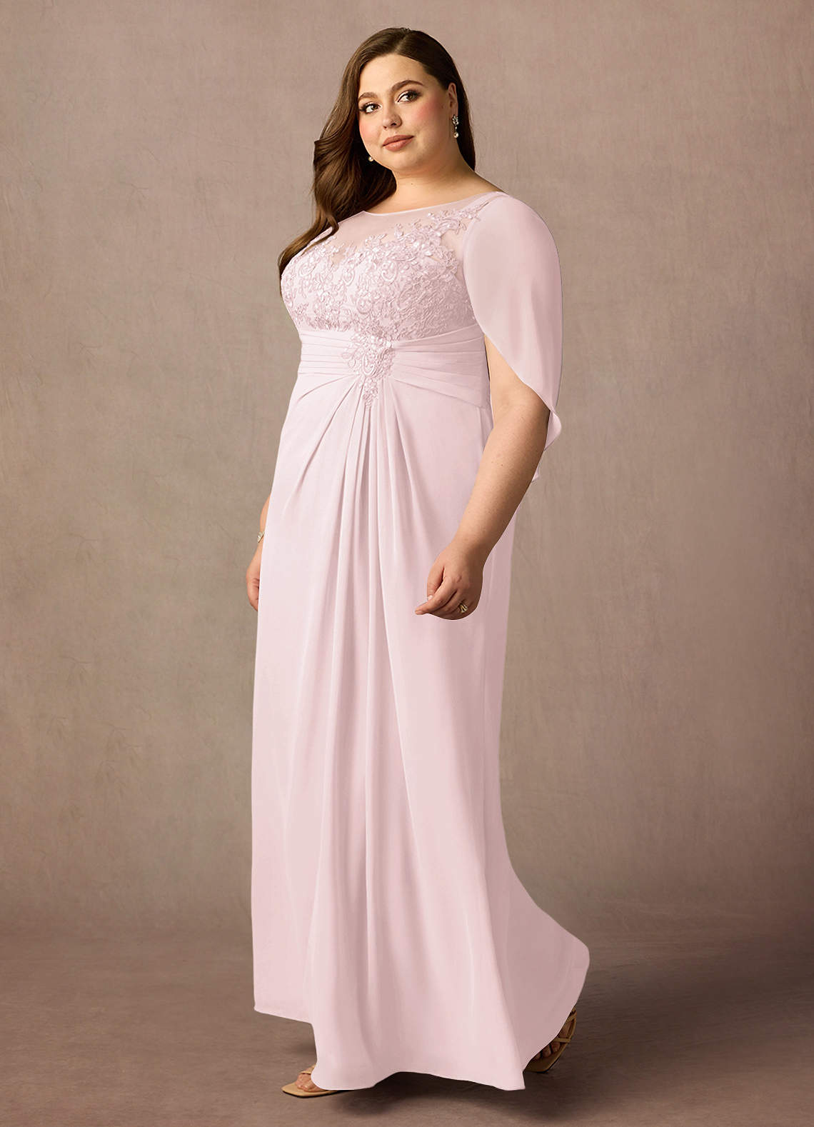 Azazie Hera Mother of the Bride Dresses Blushing Pink A-Line Lace Capelet Chiffon Dress image7