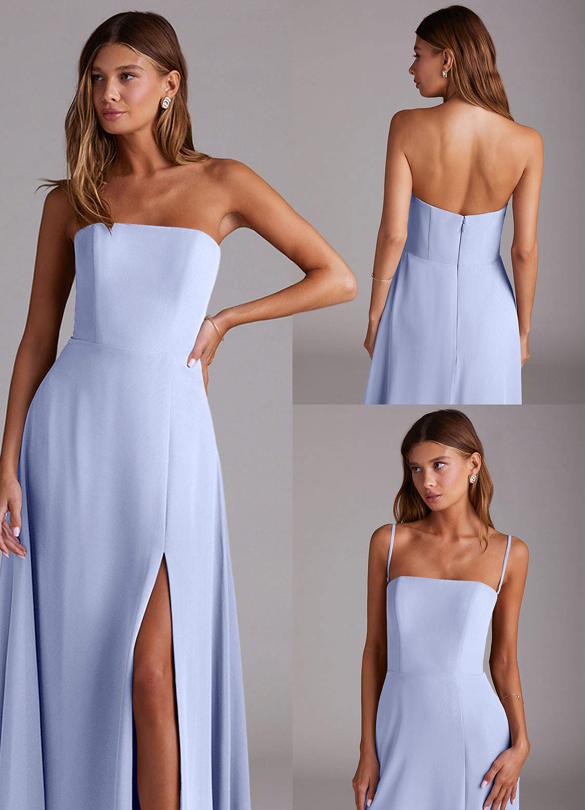 Azazie Wren Vestidos de madrinha de casamento Vestido Gelo de Chiffon de Linha A com Fenda Lateral image8