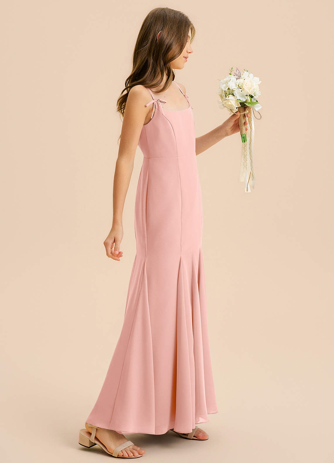 Azazie Evey Junior Abito Sirena in Chiffon Plissettato Rosetta image4