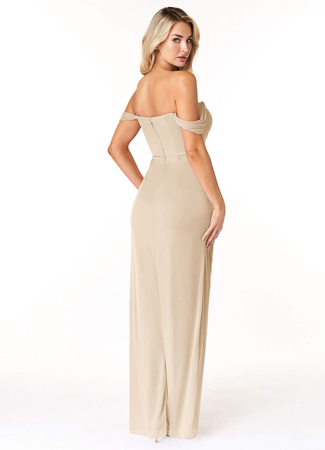 knee length dresses for ladies Long Criss Cross Halter Bridesmaids Dress main image 1