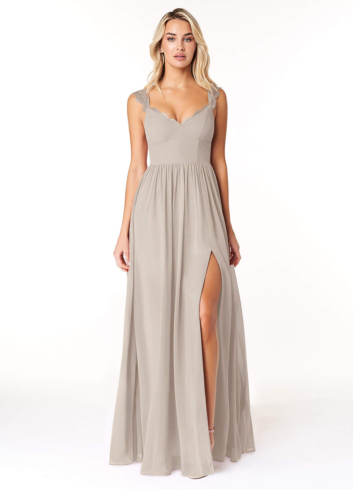 Azazie Cleobella Bridesmaid Dresses Frost A-Line Sweetheart Lace Chiffon Dress image1