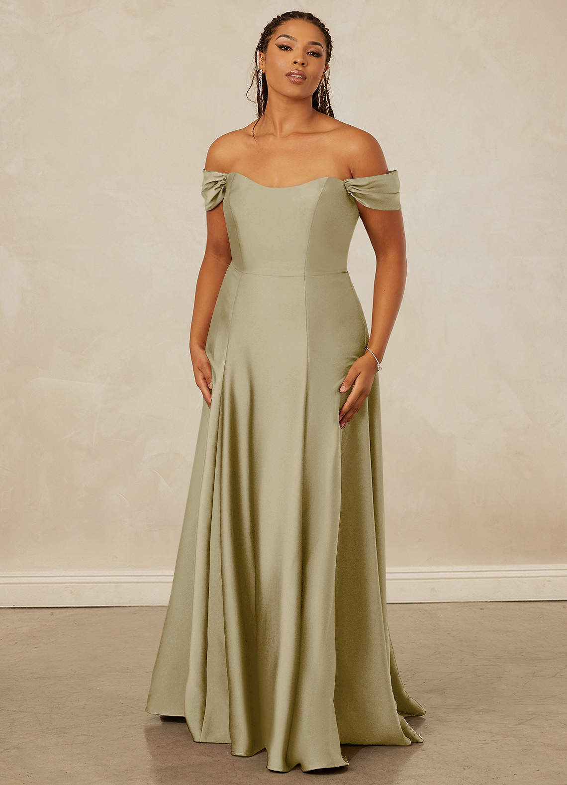 Christian Siriano Bridal for Azazie 1002 Bridesmaid Dresses Moss Green A-Line Off the Shoulder Stretch Satin Convertible Dress image7