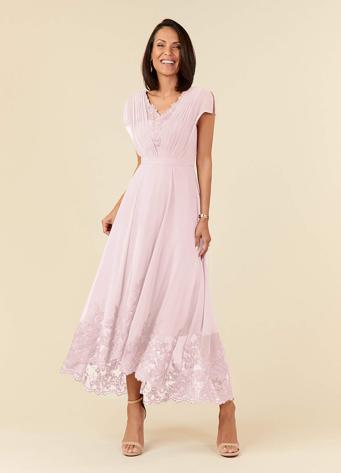 Azazie Palana Mother of the Bride Dresses Blushing Pink A-Line Lace Chiffon Dress image1