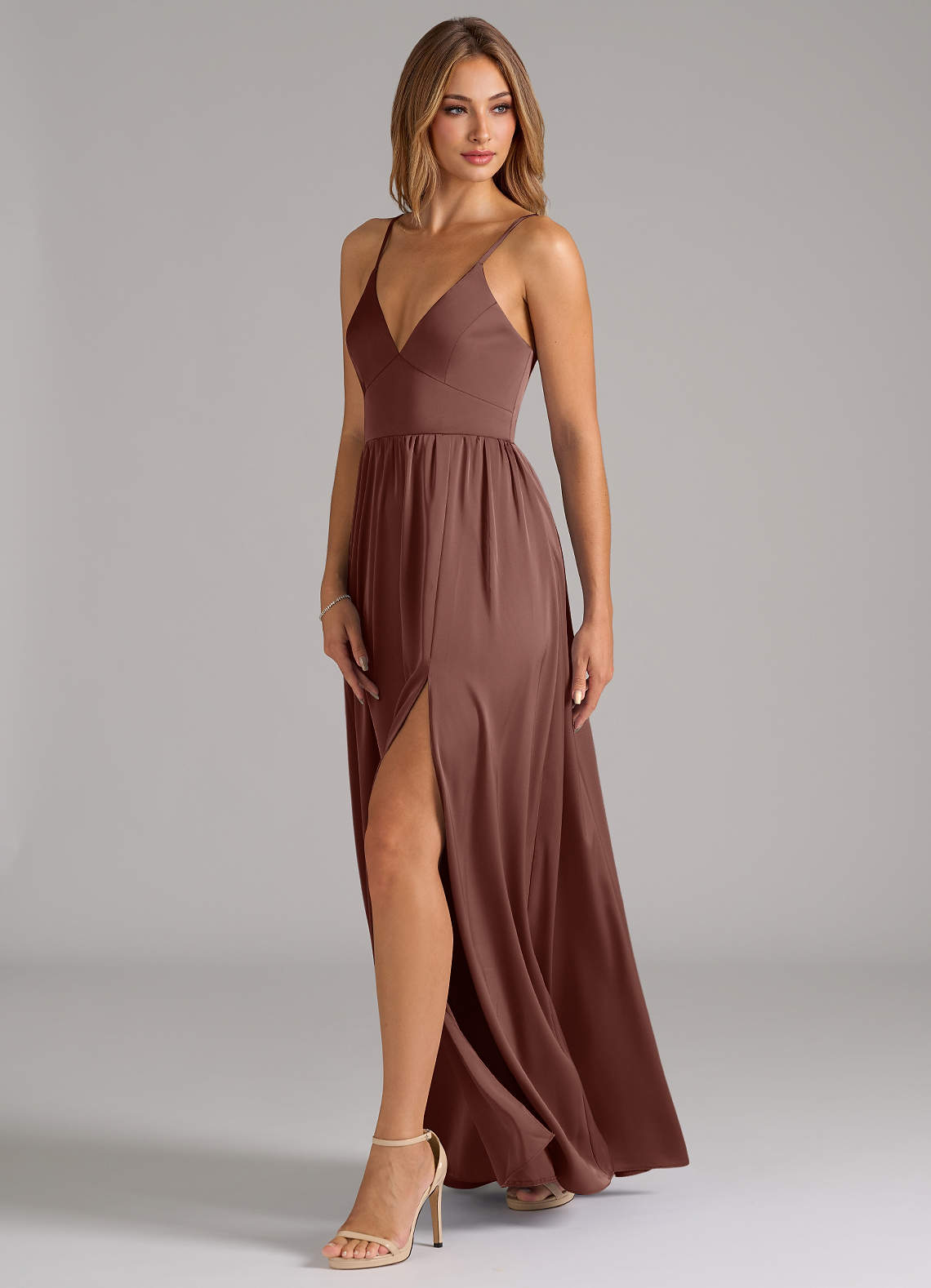 Azazie Aaida Essayer des robes à la maison Robe Trapèze en Satin extensible Corset émeraude image2