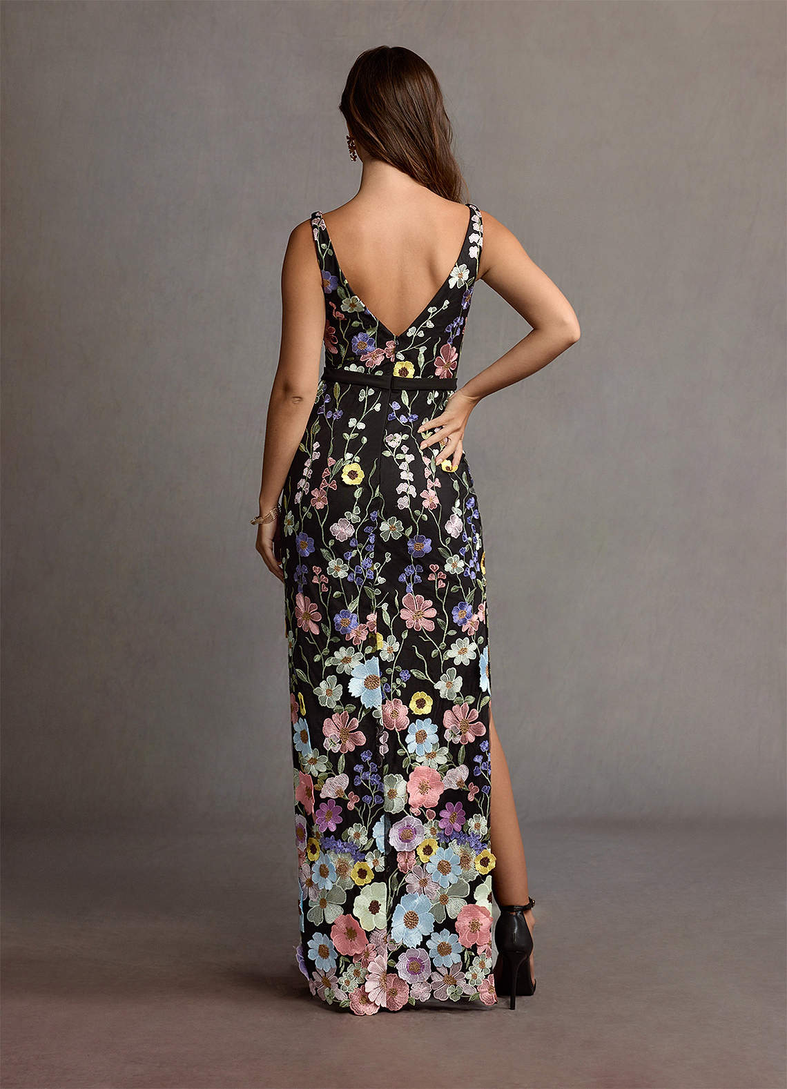 Calista Black and Multi Floral Maxi Dress | Azazie