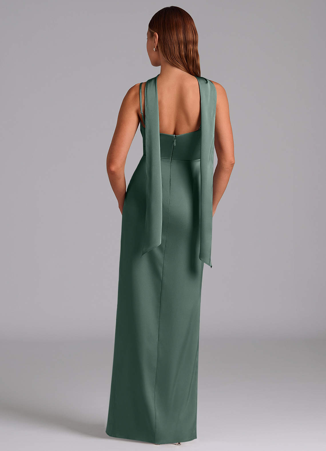 Azazie Calandra Kjoler til hjemmeprøvning En streg Plisseret Stræk satin Gulv-længde Kjole image3