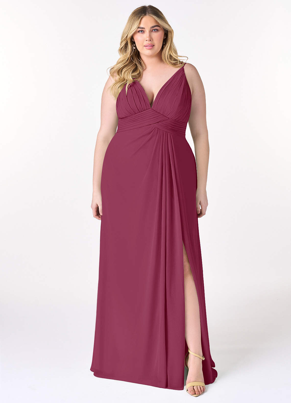 Azazie Maren Allure Bridesmaid Dresses Mulberry A-Line V-Neck Lace Chiffon Dress image1