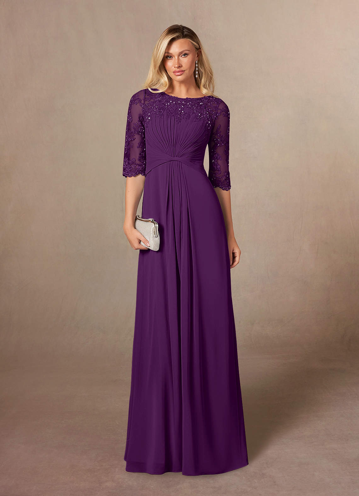Azazie Zinnia Mother of the Bride Dresses Grape A-Line Sequins Chiffon Dress image1