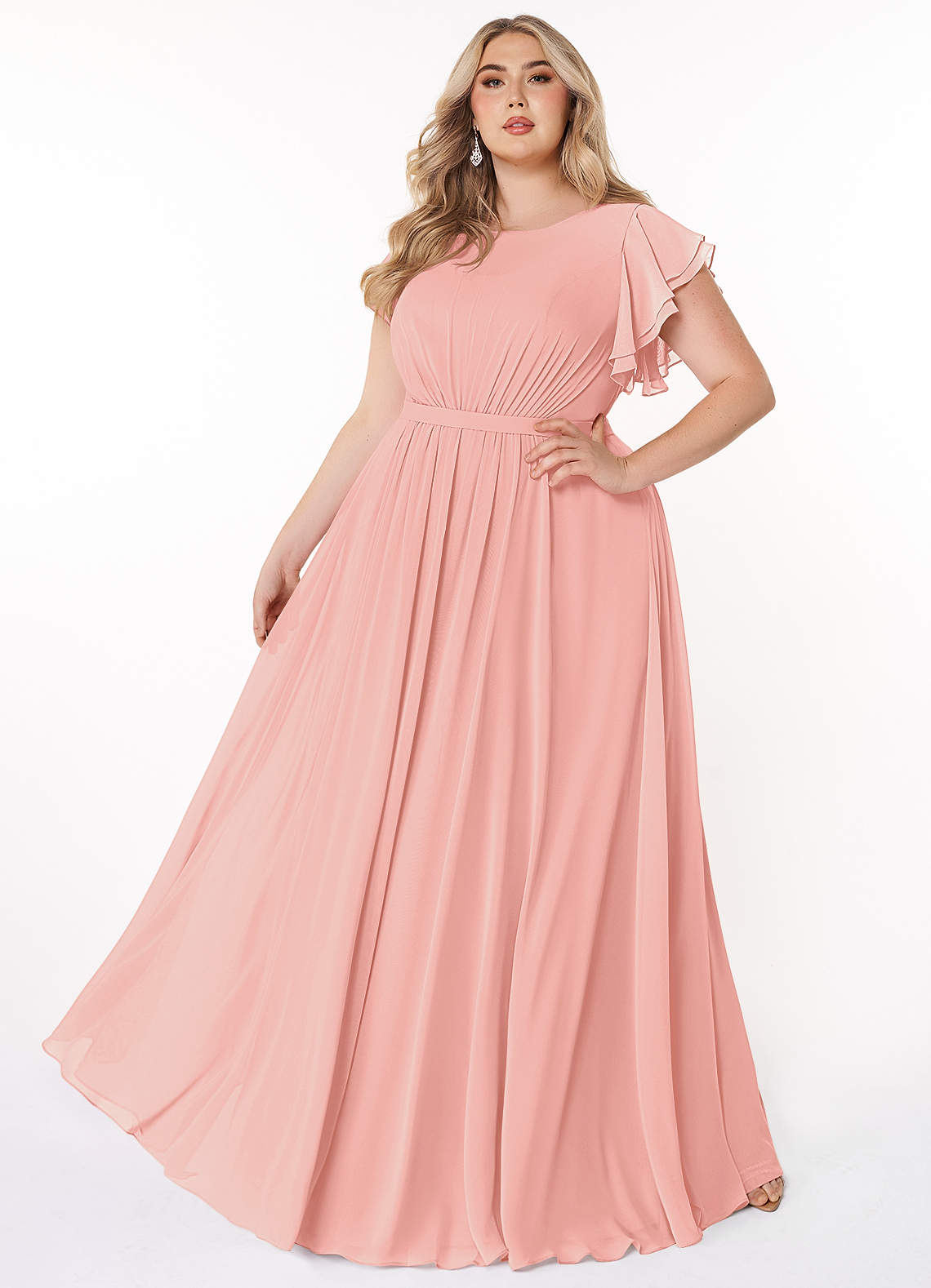 Azazie Daphne Modest Bridesmaid Dresses A-Line Ruffled Chiffon Floor-Length Dress image1