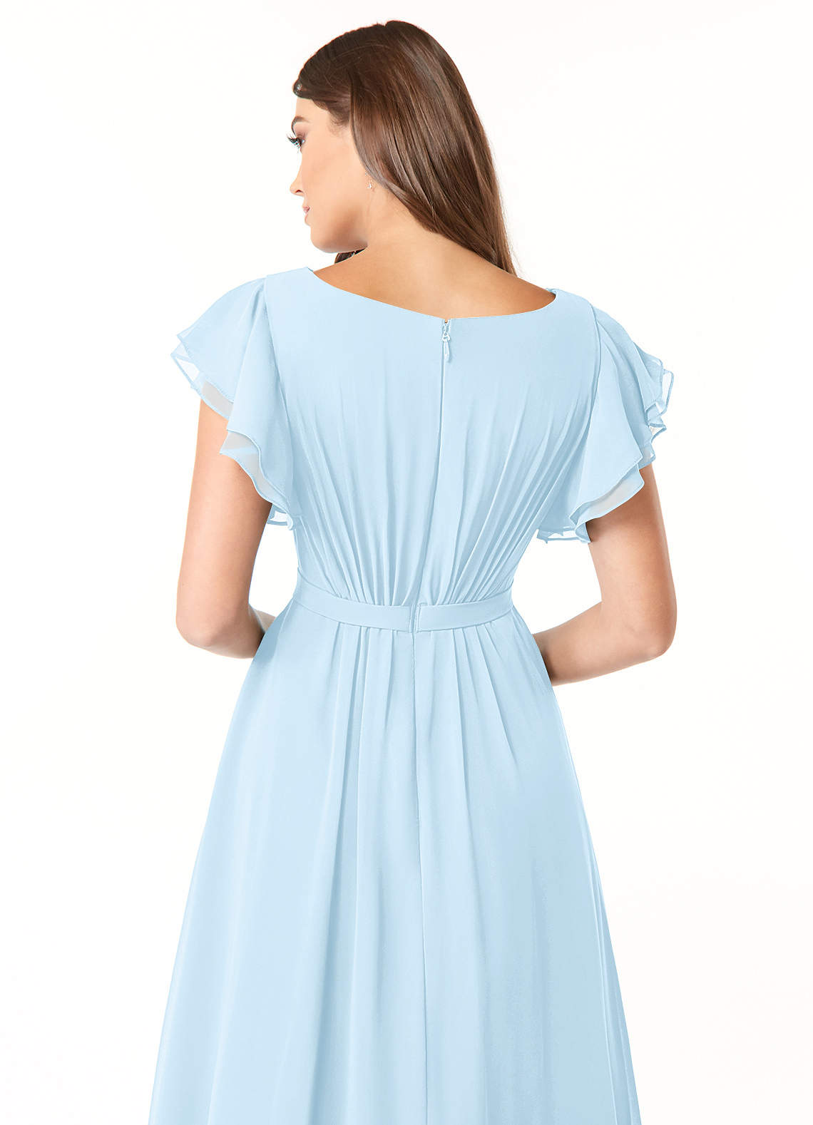Azazie Daphne Modest Bridesmaid Dresses A-Line Ruffled Chiffon Floor-Length Dress image4