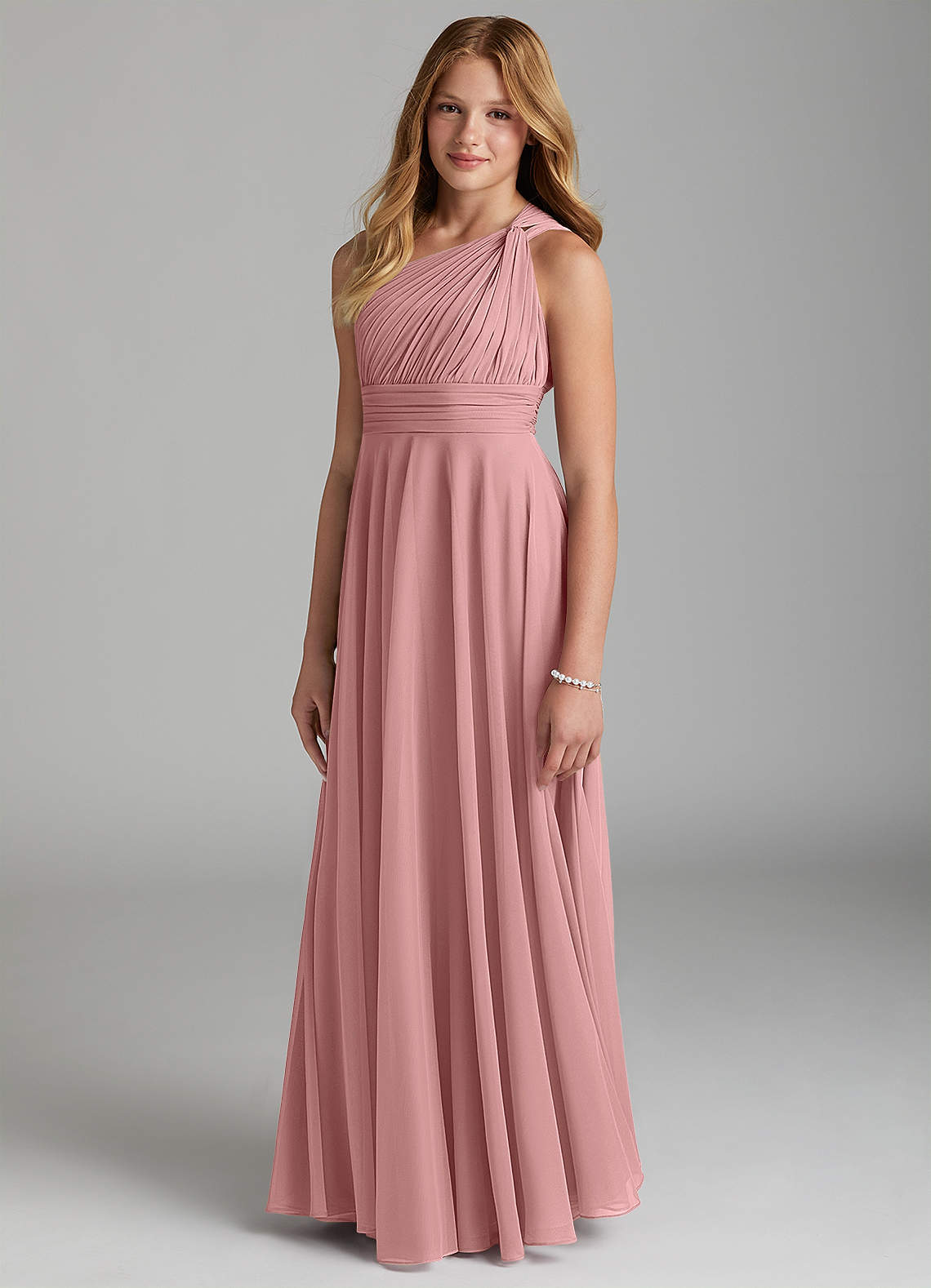Azazie Charlize Junior Dusty Rose A-Line Mesh Dress image1