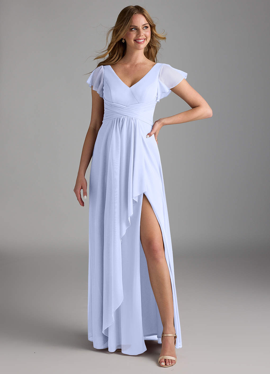 Azazie Omari Bridesmaid Dresses Lavender A-Line Mesh Dress image1