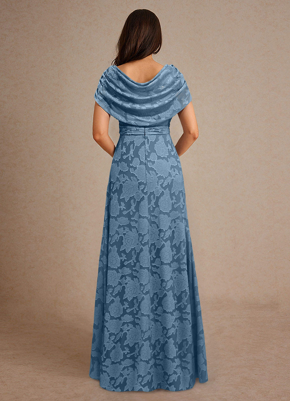 Azazie Branford Mother of the Bride Dresses Steel Blue A-Line Pleated Floral Burnout Dress image2