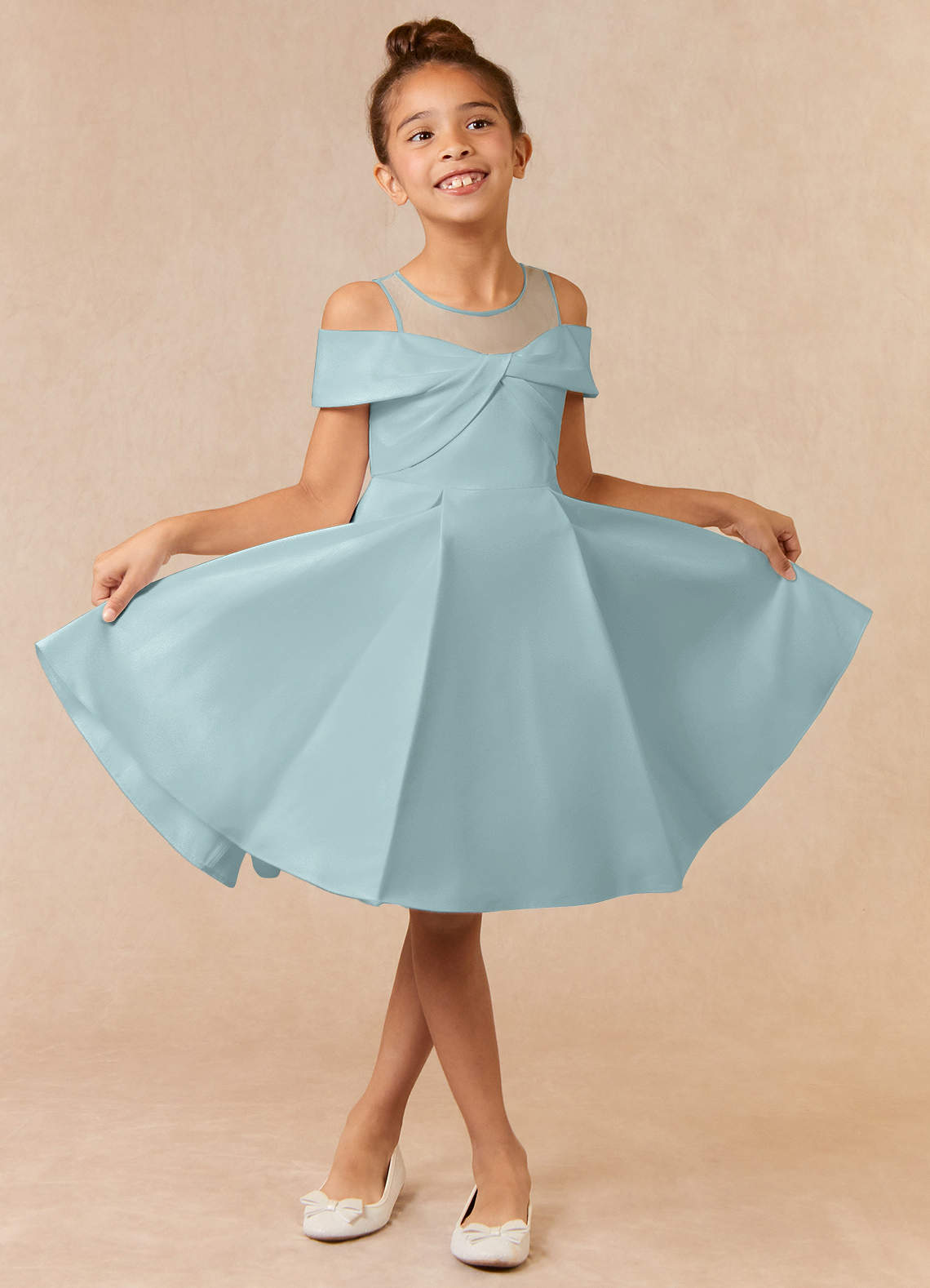 Azazie Shirin Mist A-Line Off the Shoulder Matte Satin Dress | Azazie