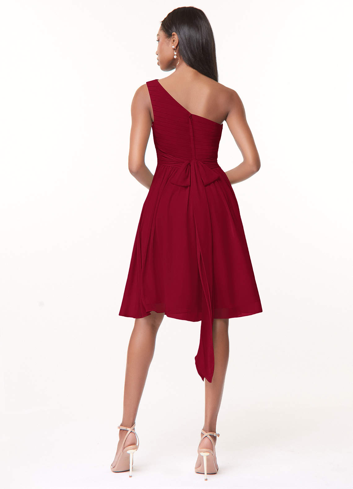 Azazie Katrina At-home Try On Dresses Burgundy A-Line One Shoulder Chiffon Dress image1