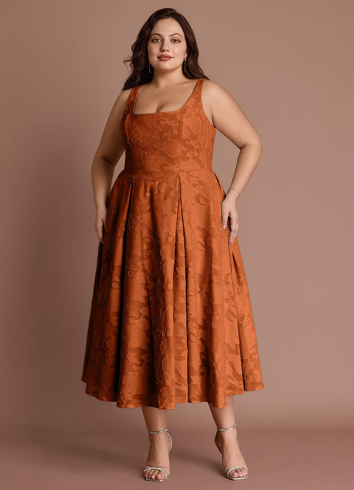 Amalie Rust A-line Midi Dress image1