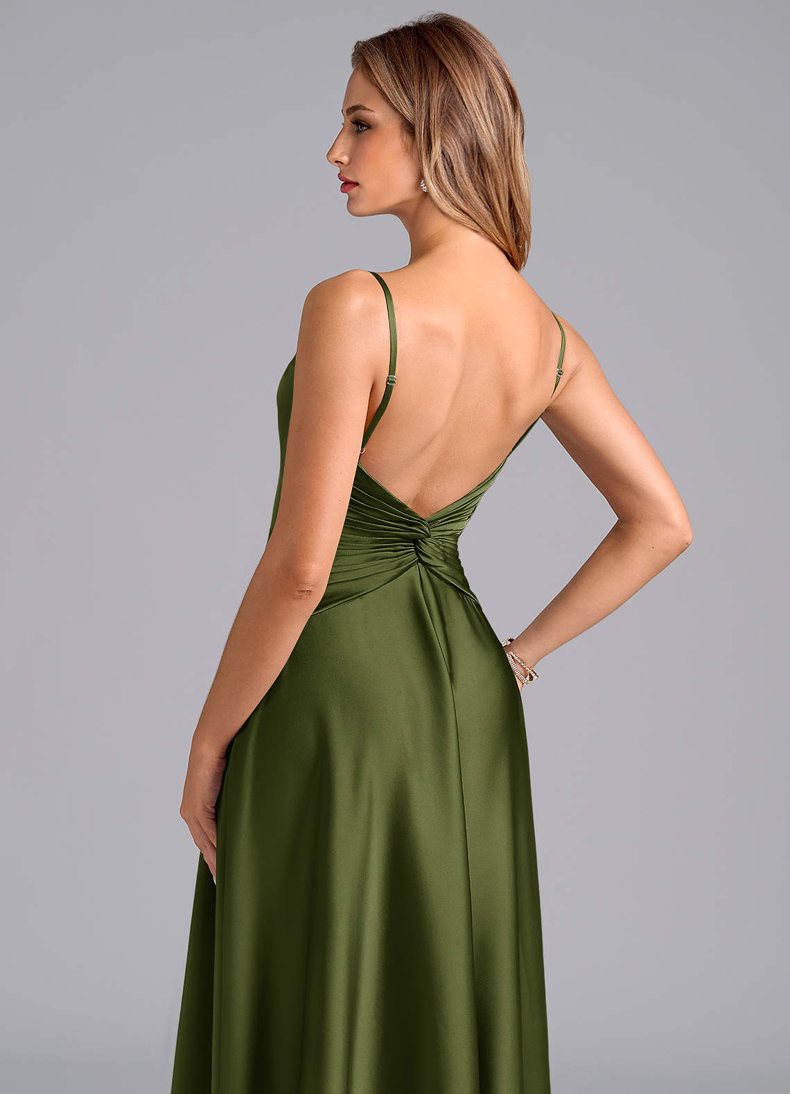 azazie olive green bridesmaid dresses Elita Ready to Ship Stretch Satin Location: Todd Snyder Armitage