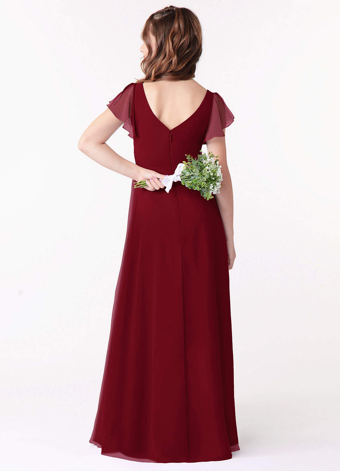 Azazie Omari Junior Vestido Borgonha de Chiffon de Linha A com Ruched image1